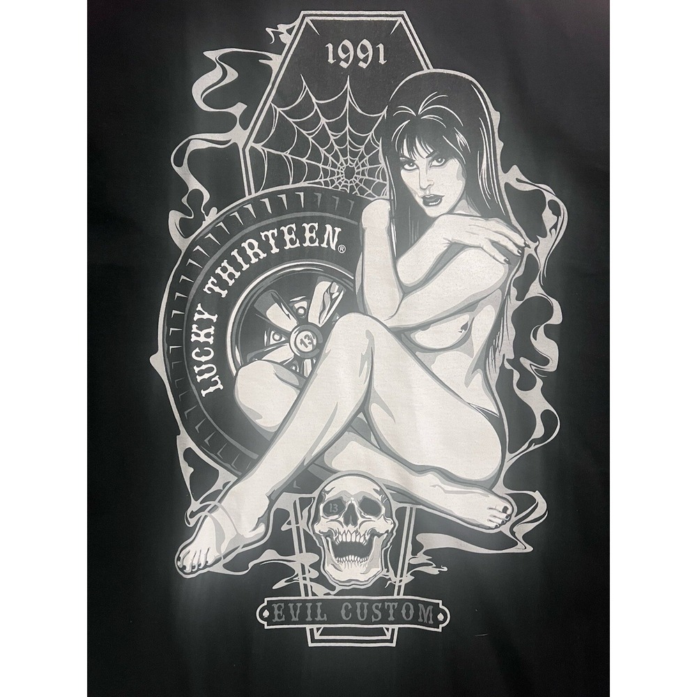 Lucky 13 Pin Up Punk Street Rod Bike Gothic Americana Tattoo Mens Tee MISS TRUST - Picture 6 of 6